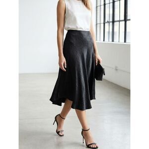 Vince Bias Satin Skirt Black Crushed Satin Asymmetric Hem NWT Size XS M L $255